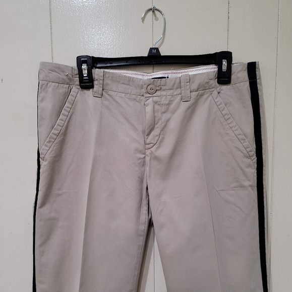 GAP Casual Tan Pant Tuxedo Style Women's 8 Black Piping Straight Leg 32x32 - Picture 5 of 10